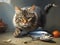 Purr-loined Feast: Feline Fugitive with a Stolen Mackerel