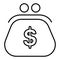 Purse outline icon vector money and savings concept symbol or logo element in thin line style. Purse with dollar sign