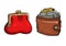 Purse and wallet with money and credit cards. Vector.