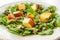 Purslane Salad with Peach Fruit, Roasted Walnuts and Pine Nuts
