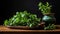 Purslane on a wooden plate