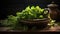 Purslane on a wooden plate