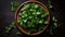 Purslane on a wooden plate