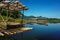 Purwakarta, West Java, Indonesia (03/30/2018) : A group of fishing rafts at the edge of Jatiluhur Dam