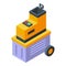 Push button garden shredder icon isometric vector. Work tree