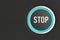 Push button with text stop on dark background. 3D illustration