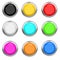 Push buttons with metal frame. Colored collection, top view. 3d rendering illustration isolated