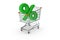 Push cart for shopping Discounts on green sign 3D render