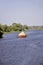 Pusher tug with a barge on the Pripyat River, Belarus.