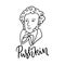 Pushkin sketch linear portrait. Hand drawn Alexander Pushkin face. Line art of Russian great writer. Vector illustration