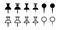 Pushpin icon set. Thumbtack icon collection. Drawing pin in glyph and outline. Thumb tack symbol in black