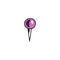 Pushpin needle pointer, hand drawn in sketch style. Pin map vector icon. Purple metal tack for paper or wall drawing.