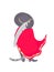 Puss cat in boots wearing red cape and big hat with long bird plume. Backside view. Vector illustration.Cartoon style.