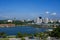 Putrajaya city with lake at noon in Malaysia