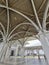 PUTRAJAYA, MALAYSIA-SEPTEMBER 14, 2019:  Ultra wide-angle shot of interior of Sultan Mizan mosque in Putrajaya, Malaysia. The