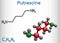 Putrescine molecule. It is toxic diamine, it belongs to the group of biogenic amines. Structural chemical formula and molecule