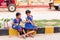 PUTTAPARTHI, ANDHRA PRADESH, INDIA - JULY 9, 2017: Two Indian girls on the street. Copy space for text.