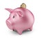 Putting coin into piggy bank. 3D Icon