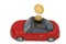 Putting gold coins in car shaped piggy bank.3D illustration.