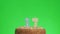 Putting a number seventeen birthday candle on a delicious cake, green screen 17