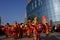 Puyang, Henan Province, China: The performance of `Battle Drum` by the women`s gongs and drums team of Shuixiu Celebration, in whi