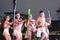 Puyo, Ecuador, 17-8-2019: Group of indigenous peopel or waorani performing a traditional dance