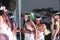 Puyo, Ecuador, 17-8-2019: Group of indigenous peopel or waorani performing a traditional dance