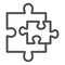 Puzzle additions line icon. Two jigsaw pieces small and bigger. Social networking and communication vector design