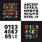 Puzzle colorful and black creative font. Flat design. Vector illustration. Isolated on black and white background