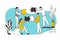 Puzzle concept. Teamwork and business partnership metaphor with cartoon workers holding puzzle elements. Vector building