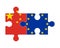 Puzzle of flags of China and European Union, vector