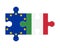 Puzzle of flags of EU and Italy, vector