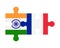 Puzzle of flags of India and France, vector