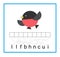 Puzzle game for children. Cartoon bullfinch vector. Read the word