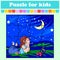 puzzle game for children. The girl and the starry night. Education worksheet. Color activity page. Riddle for preschoolers.