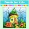 Puzzle game for kids. Animals near the mushroom house. Education worksheet. Color activity page. Riddle for preschool. Isolated