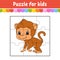 Puzzle game for kids. Brown monkey. Education worksheet. Color activity page. Riddle for preschool. Isolated vector illustration.