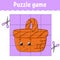 Puzzle game for kids. Education developing worksheet. Learning game for children. Wood basket. Color activity page. For toddler.