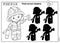 Puzzle Game for kids. Find correct shadow. Coloring Page Outline Of cartoon fireman or firefighter with a megaphone or horn and