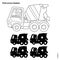 Puzzle Game for kids. Find correct shadow. Concrete mixer. Construction vehicles. Coloring book for children