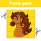 Puzzle game for kids. Horse animal. Education developing worksheet. Learning game for children. Color activity page. For toddler.