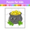 Puzzle game for kids. Jigsaw pieces. Color worksheet. Activity page. St. Patrick`s day. Isolated vector illustration. Cartoon