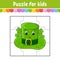 Puzzle game for kids. Jigsaw pieces. Color worksheet. Activity page. St. Patrick`s day. Isolated vector illustration. Cartoon