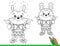 Puzzle Game for kids: numbers game. Coloring Page Outline Of Cartoon little bunny or hare with toy drum. Coloring Book for