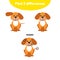 Puzzle game for preschool children. Find 3 differences. With the answer. brown cute cartoon dog, puppy with bone