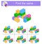 Puzzle game. Task for development of attention and logic. Need to find same group of cubes. Vector illustration