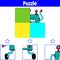 Puzzle game. Visual Educational Game for children. Worksheet for preschool kids. Vector illustration. Robot