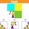 Puzzle game. Visual Educational Game for children. Worksheet for preschool kids. Vector illustration. Robot