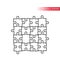 Puzzle, jigsaw tiling four puzzle pieces thin line vector icon.