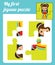 Puzzle kids activity. Complete the picture. Elementary jigsaw with cute girl princess. Educational game for pre school years child